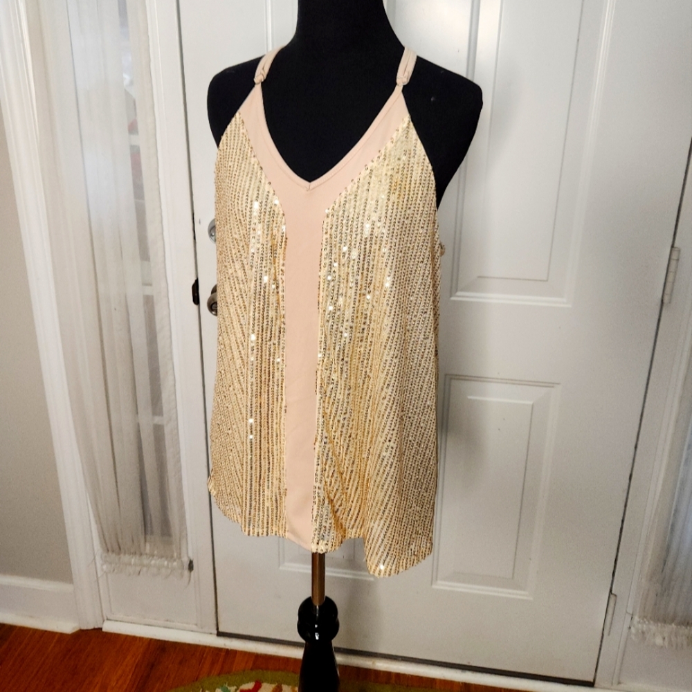 Gorgeous Flirty Gold Sequin Top Size XL
